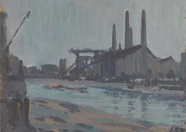 Industrial Landscape Painting with River