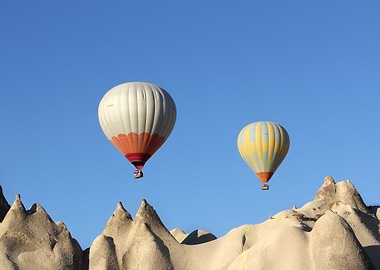 Hot Air Balloons over Cappadocia Landscape