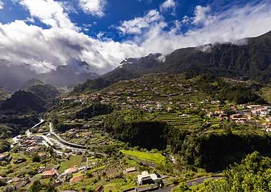 Mountain Village Landscape with Terraced Fields, Madeira