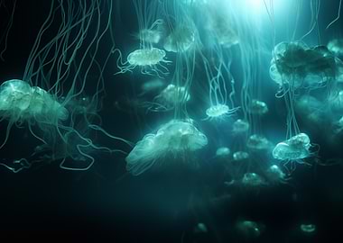 Jellyfish Dark Blue Ocean