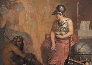 Minerva and chained Prometheus painting