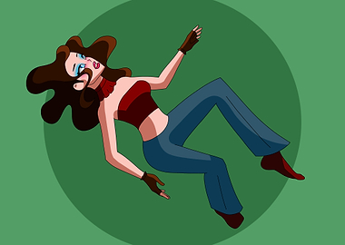 Woman Floating on Green Background