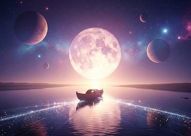 Boat under a cosmic sky