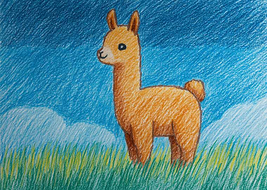 Llama in a Field Drawing
