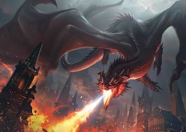 Ancient Red Dragon's Fiery Descent