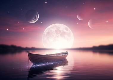 Boat on Water with Moonlit Sky