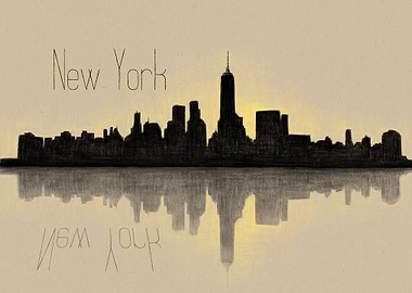 New York Cityscape Reflection Art