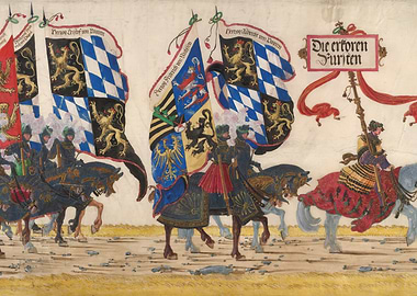 Medieval Procession with Banners and Knights