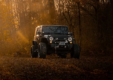 Black Jeep Wrangler in Autumn Forest