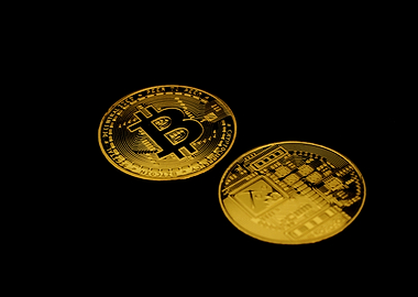 Two Golden Bitcoin Coins on Black