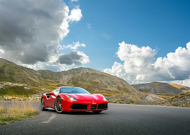 Red Ferrari on the French Alps