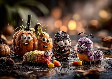 Halloween Candy Characters in the Rain