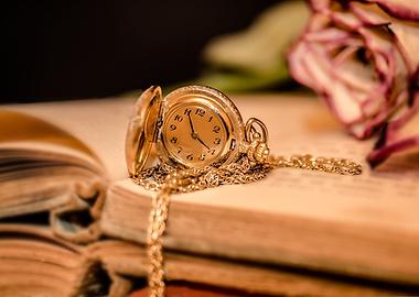 Vintage Gold Pocket Watch on Book