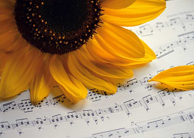 Sunflower on Sheet Music