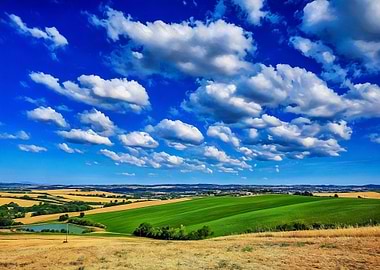 Marche Italy Vibrant Landscape with Fields and Sky