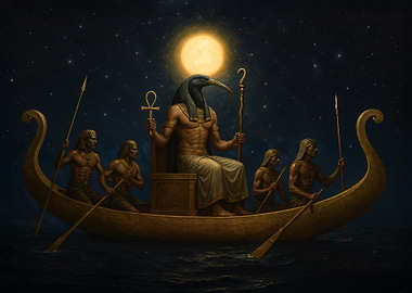 Thoth in Boat at Night