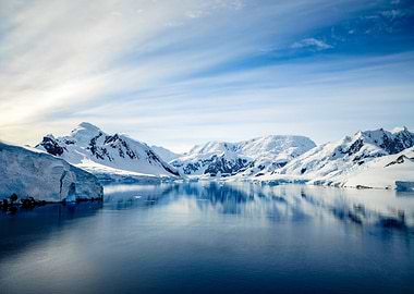 Antarctic Landscape with Mountains and Water