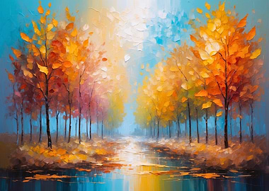 Autumnal Trees Oil Painting