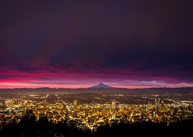 portland oregon cityscape at might