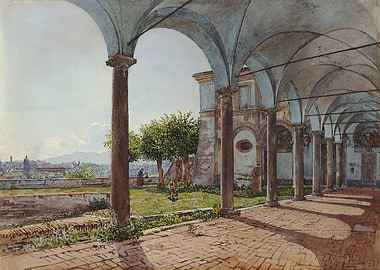 Italian Courtyard Watercolor Painting
