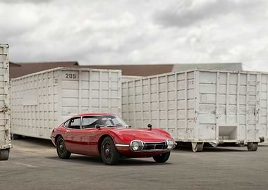 Red Toyota 2000GT in Industrial Setting
