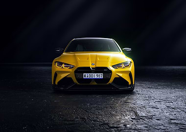 Yellow BMW M4 Front View
