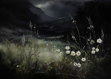 Dark Landscape and Flowers