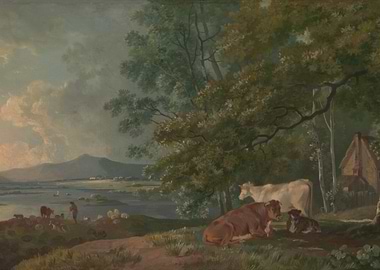 Pastoral Landscape with Cows and Shepherd