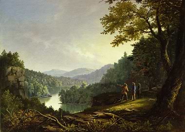 Landscape Painting with Figures Overlooking Lake