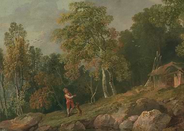 Landscape Painting with Man and Dog