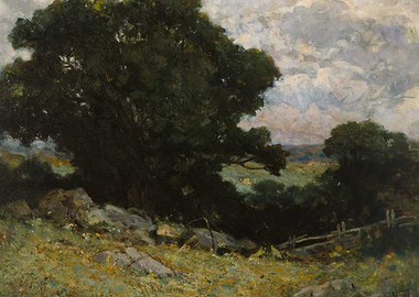 Landscape Painting with Trees and Rocks