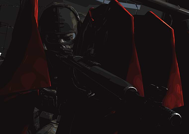 Soldier with Rifle in Dark Setting