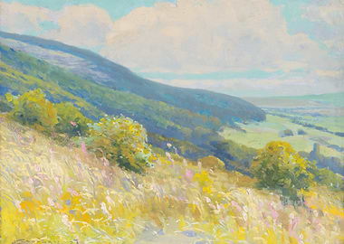 Pastoral Landscape Painting with Rolling Hills