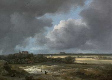Dutch Landscape with Stormy Sky Painting