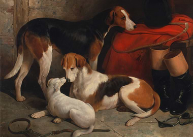Foxhounds with Hunting Gear Painting