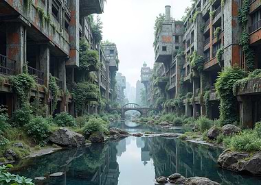 Overgrown Abandoned City with River