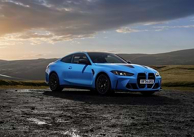 Blue BMW M4 on a Hill