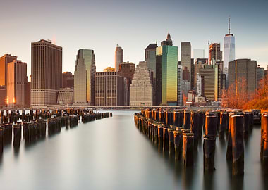 new york city skyline at sunset