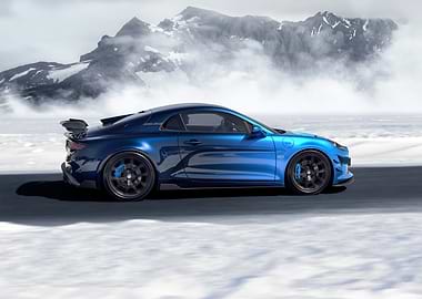 Blue Sports Car in Snowy Landscape
