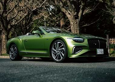 Green Bentley Convertible on Road