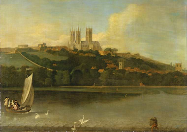 Lincoln Cathedral and River Scene Painting