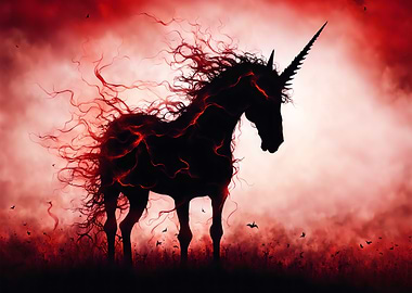 Halloween Nightmare Fiery Unicorn Silhouette