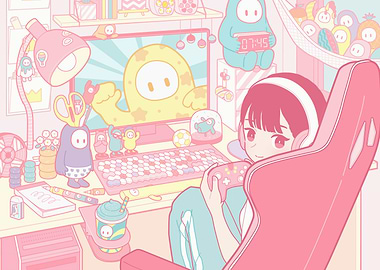 Fall Guys Gaming Room Illustration