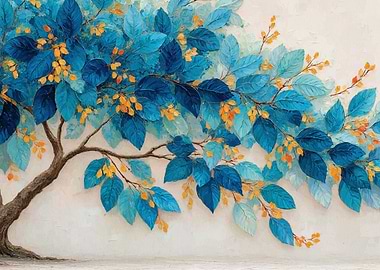 Blue Leaves and Golden Berries Tree