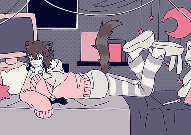 Anime Boy with Cat Ears Relaxing