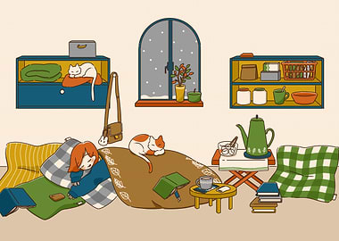 Cozy Winter Day with Cats
