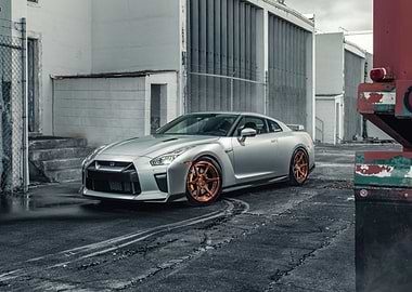 Silver Nissan GT-R with Bronze Wheels