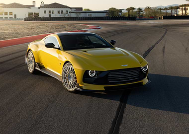 Yellow Aston Martin on Race Track