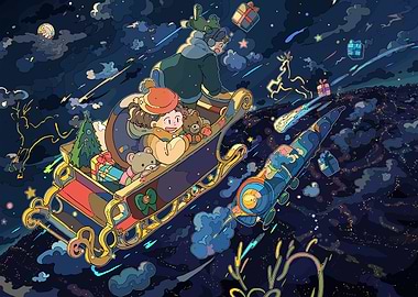 Christmas Sleigh Ride in the Night Sky