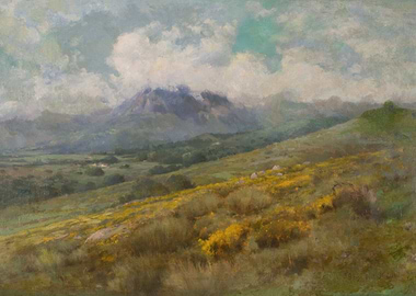 Mountain Landscape with Yellow Flowers Painting